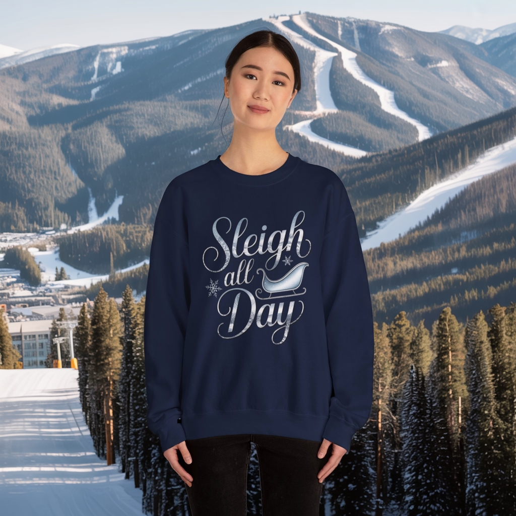 Sleigh All Day Christmas Sweatshirt, Funny Holiday Sweater, Cozy Unisex Crewneck, Cute Festive Winter Gift For Friends And Family