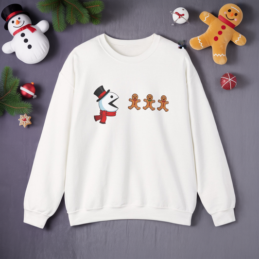 Funny Snowman And Gingerbread Christmas Sweatshirt, Eat And Run Holiday Sweater, Cute Festive Crewneck, Unisex Christmas Gift For Friends