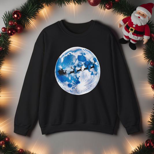 Santa And Reindeer Full Moon Christmas Sweatshirt, Holiday Night Sky Sweater, Cozy Unisex Crewneck, Festive Gift For Christmas Lovers
