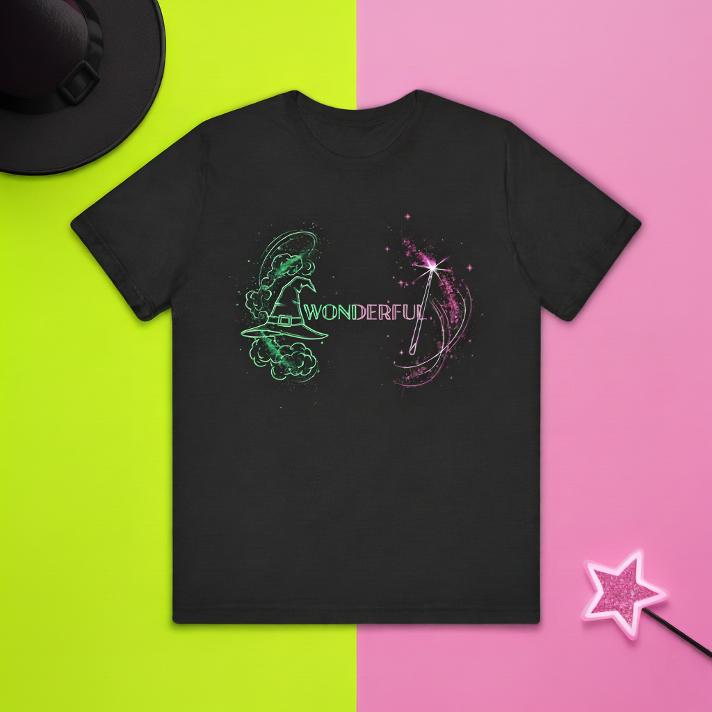 Wonderful Broadway Inspired T-Shirt, Magical Theater Graphic Tee, Green And Pink Sparkle Design, Unisex Gift For Musical Fans And Performers