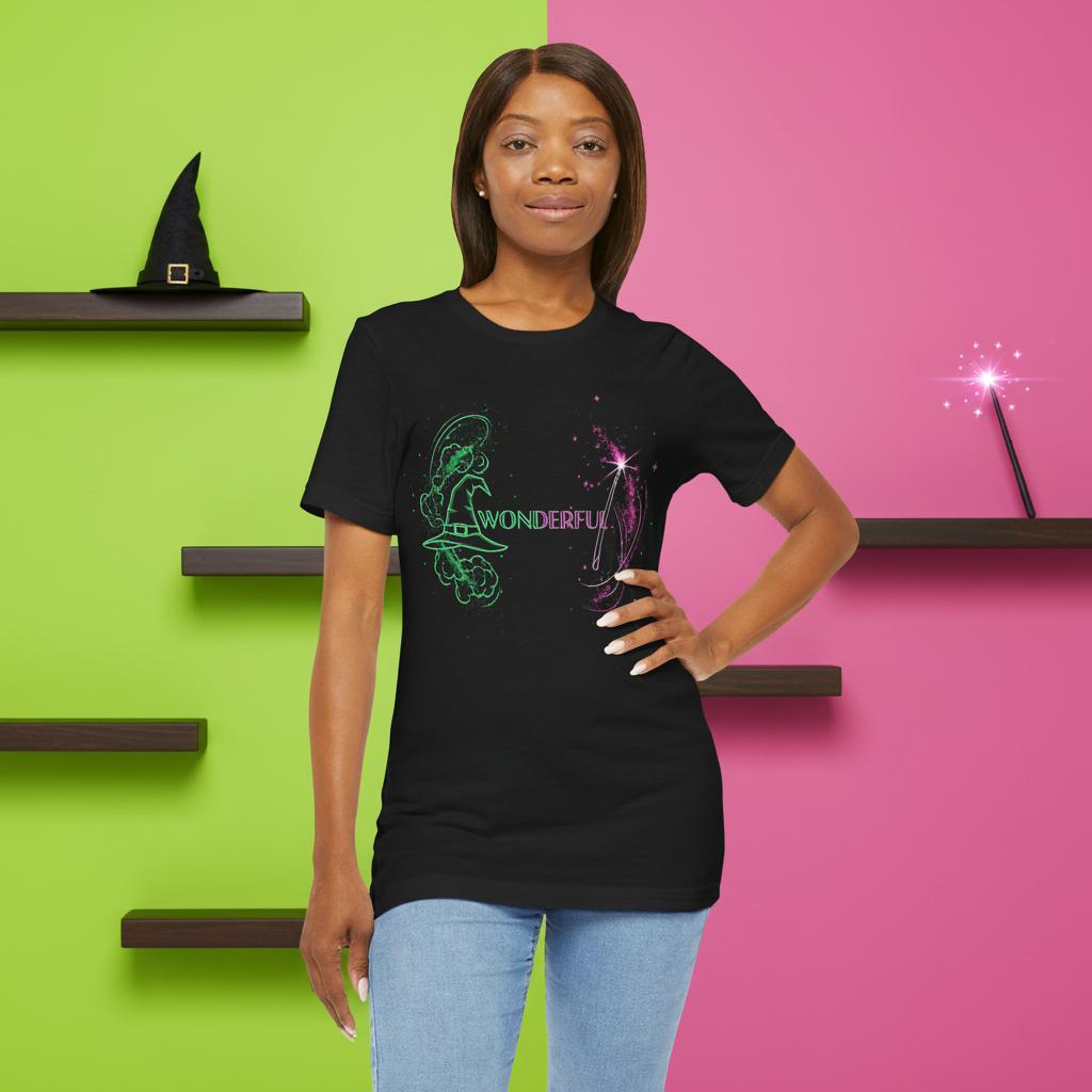 Wonderful Broadway Inspired T-Shirt, Magical Theater Graphic Tee, Green And Pink Sparkle Design, Unisex Gift For Musical Fans And Performers