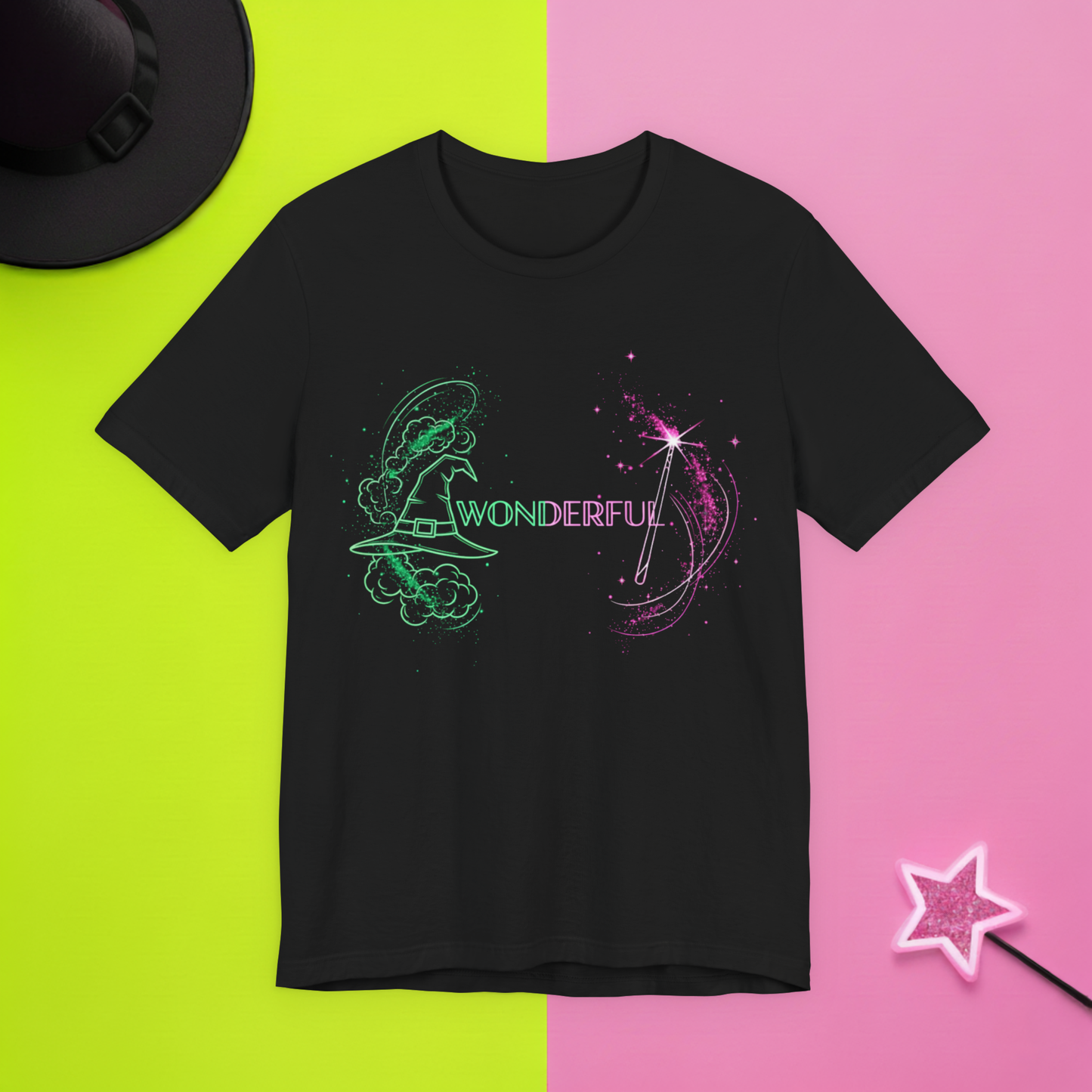 Wonderful Broadway Inspired T-Shirt, Magical Theater Graphic Tee, Green And Pink Sparkle Design, Unisex Gift For Musical Fans And Performers