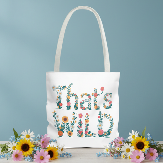 That’s Wild Floral Tote Bag – Cute Boho Canvas Bag With Colorful Flower Lettering, Eco Reusable Shopping Tote, Nature Lover Gift For Everyday Style