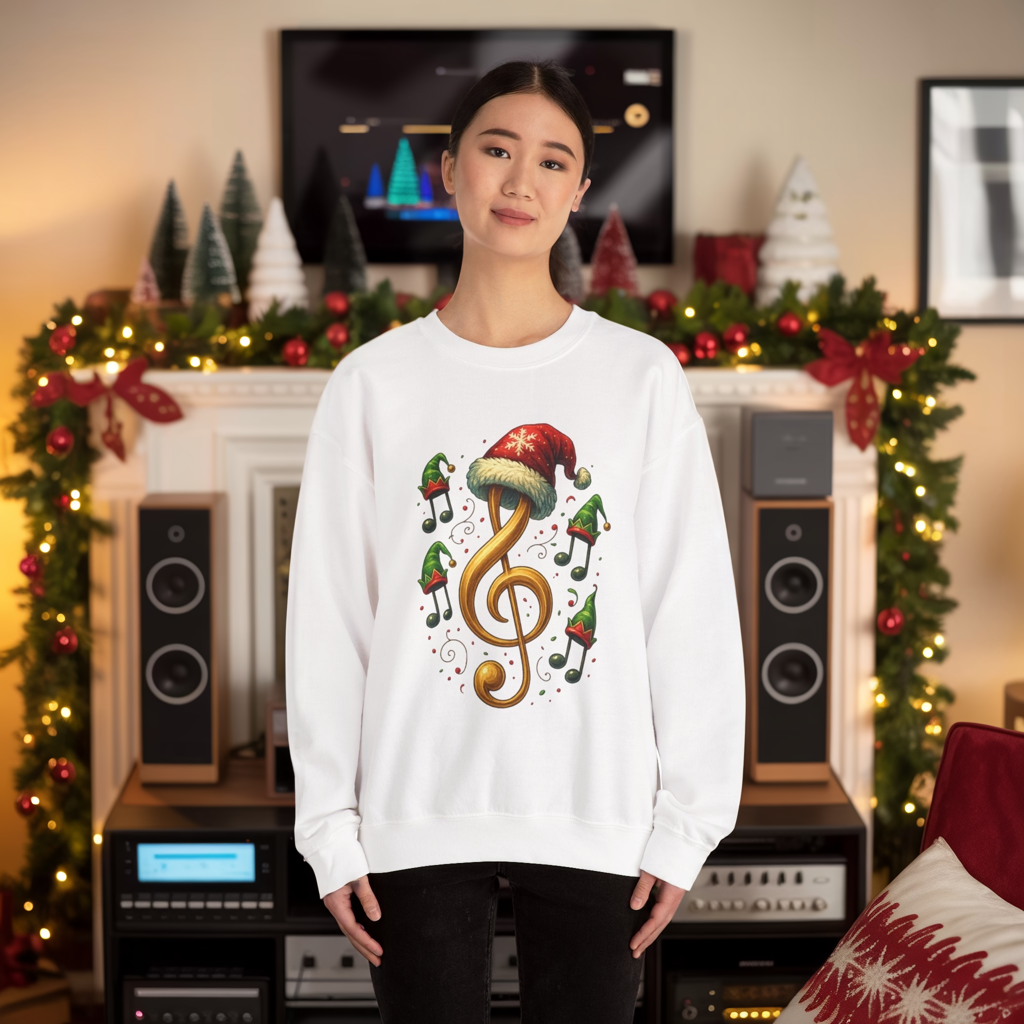 Christmas Music Note Sweatshirt, Holiday Treble Clef Sweater With Santa Hat, Festive Music Lover Gift, Cozy Winter Crewneck Unisex Top