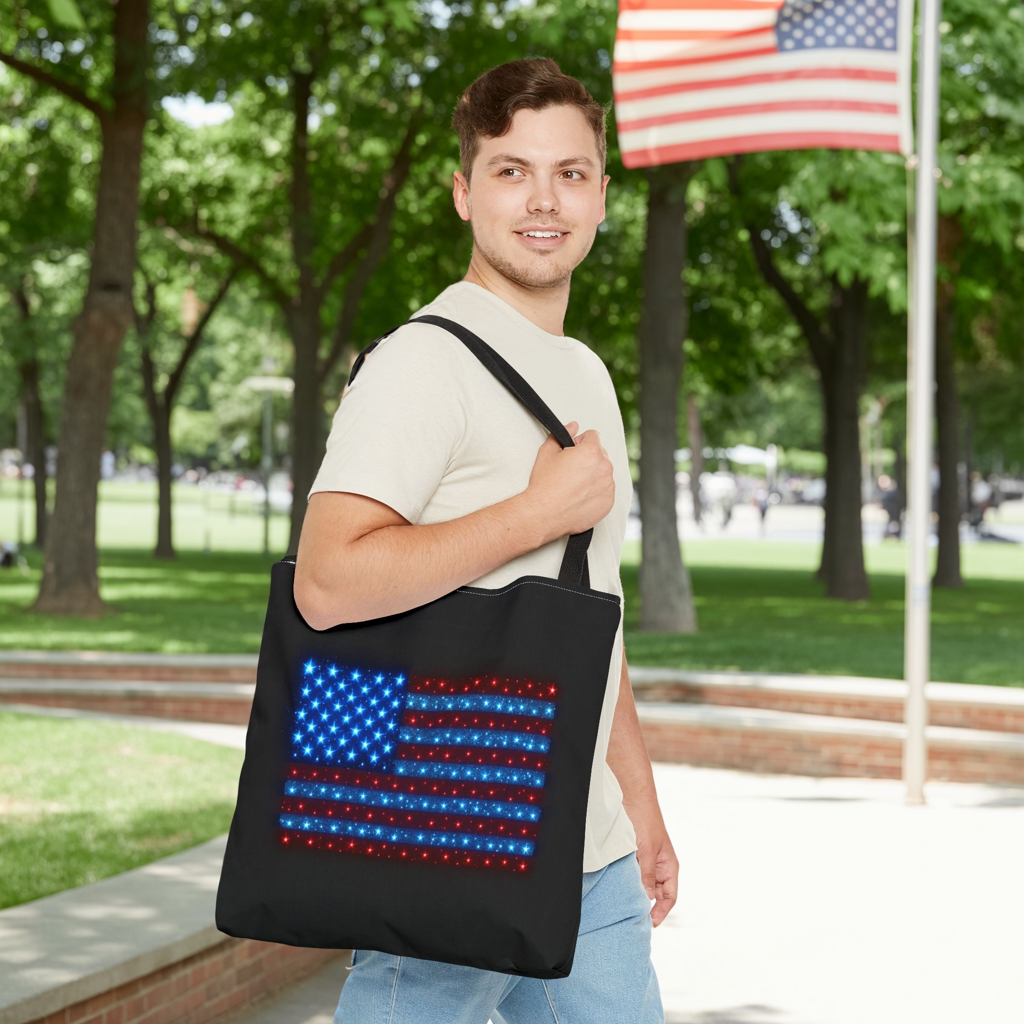 Patriotic LED American Flag Tote Bag | Red White and Blue Stars Bag | 4th of July Gift | USA Pride Reusable Tote | Independence Day Accessory
