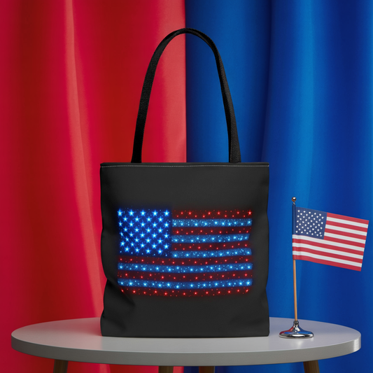 Patriotic LED American Flag Tote Bag | Red White and Blue Stars Bag | 4th of July Gift | USA Pride Reusable Tote | Independence Day Accessory