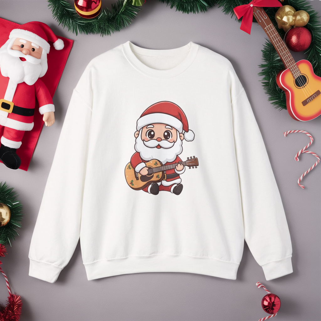 Cute Santa Guitar Sweatshirt | Christmas Music Lover Sweater | Holiday Crewneck | Funny Santa Musician Shirt | Cozy Xmas Gift for Him or Her