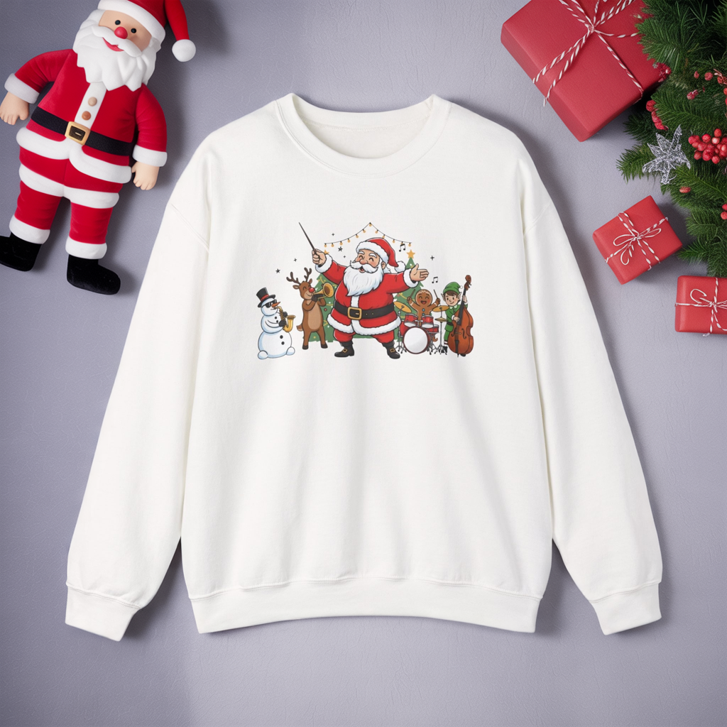 Santa’s Christmas Band Sweatshirt | Funny Holiday Crewneck | Festive Unisex Christmas Sweater | Cozy Winter Gift