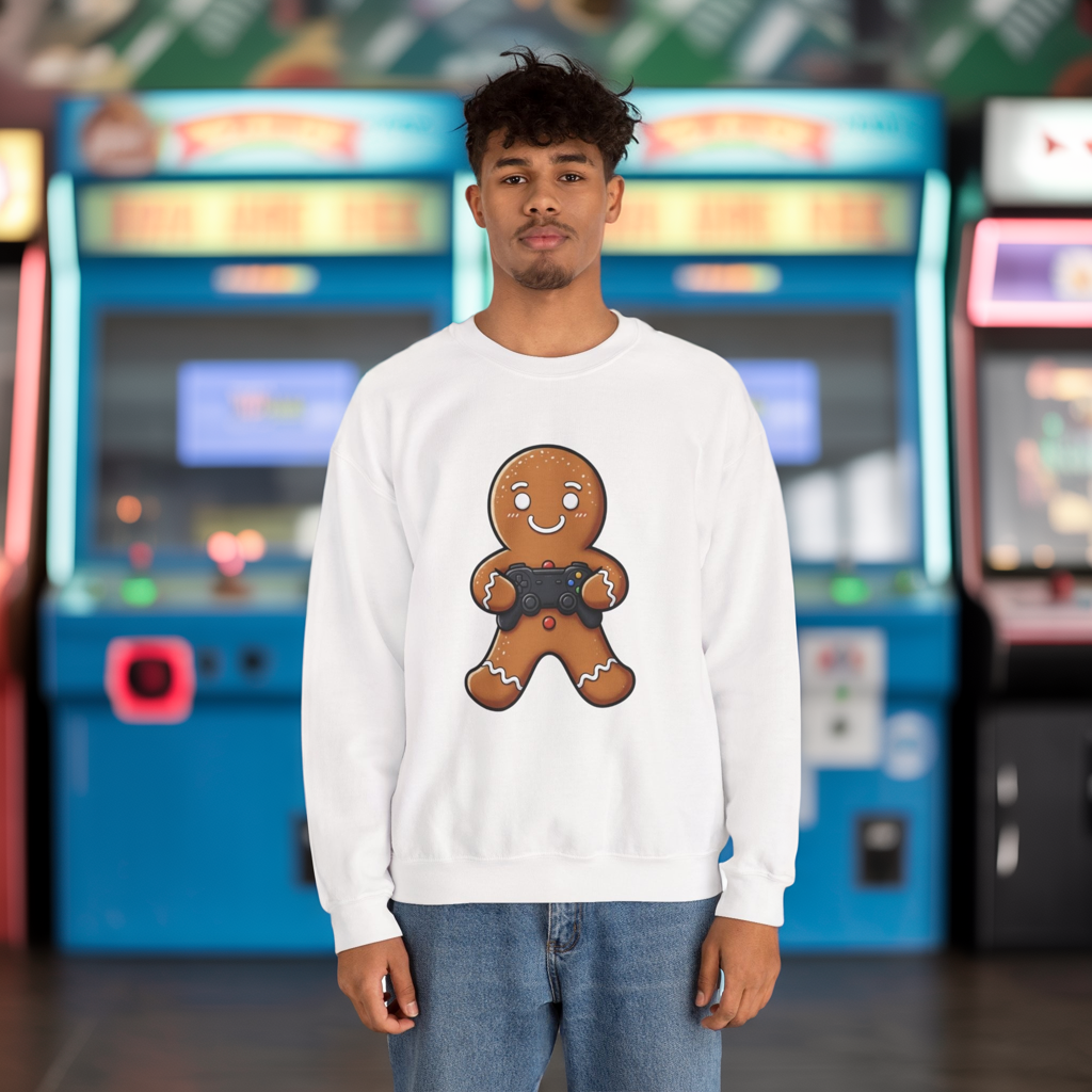 Gamer Gingerbread Sweatshirt | Funny Christmas Sweater | Cute Holiday Crewneck for Gamers | Cozy Unisex Winter Gift