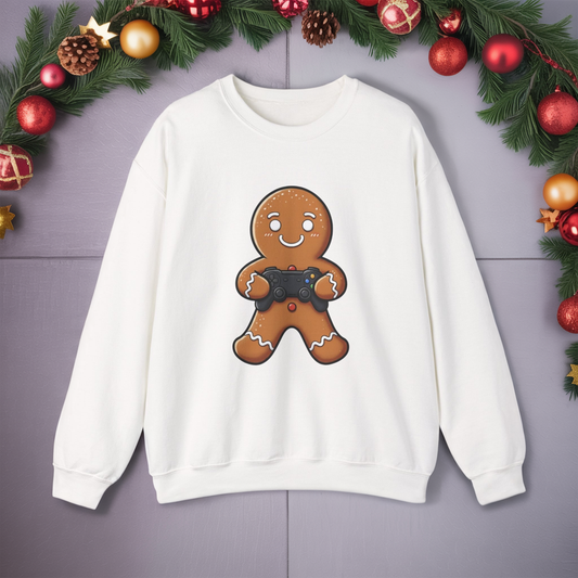 Gamer Gingerbread Sweatshirt | Funny Christmas Sweater | Cute Holiday Crewneck for Gamers | Cozy Unisex Winter Gift