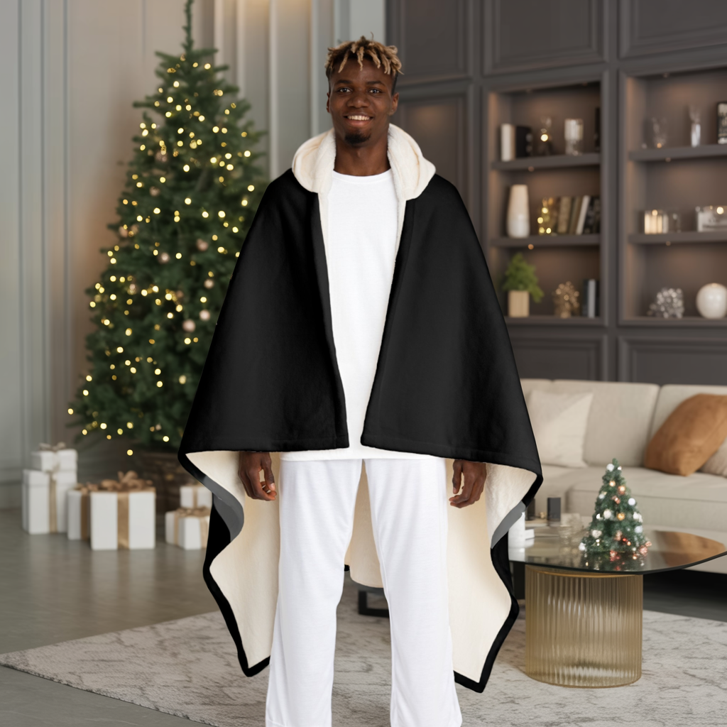 Custom Name Hooded Sherpa Blanket | Personalized Gift Wrap Cozy Blanket | Luxury Soft Wearable Blanket for Him or Her