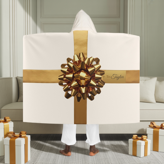 Custom Name Hooded Sherpa Blanket • Luxurious Gift Wrap Design • Cozy Personalized Holiday Gift • Warm Plush Hooded Throw