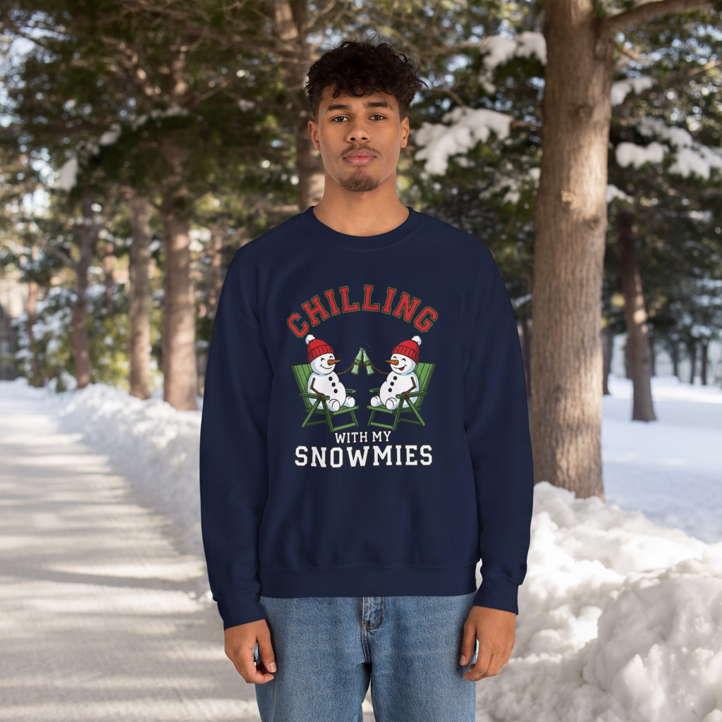 Chilling With My Snowmies Sweatshirt - Funny Christmas Snowman Sweater, Holiday Party Shirt, Cute Winter Gift, Matching Friends Xmas Top