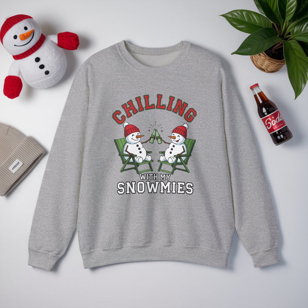 Chilling With My Snowmies Sweatshirt - Funny Christmas Snowman Sweater, Holiday Party Shirt, Cute Winter Gift, Matching Friends Xmas Top