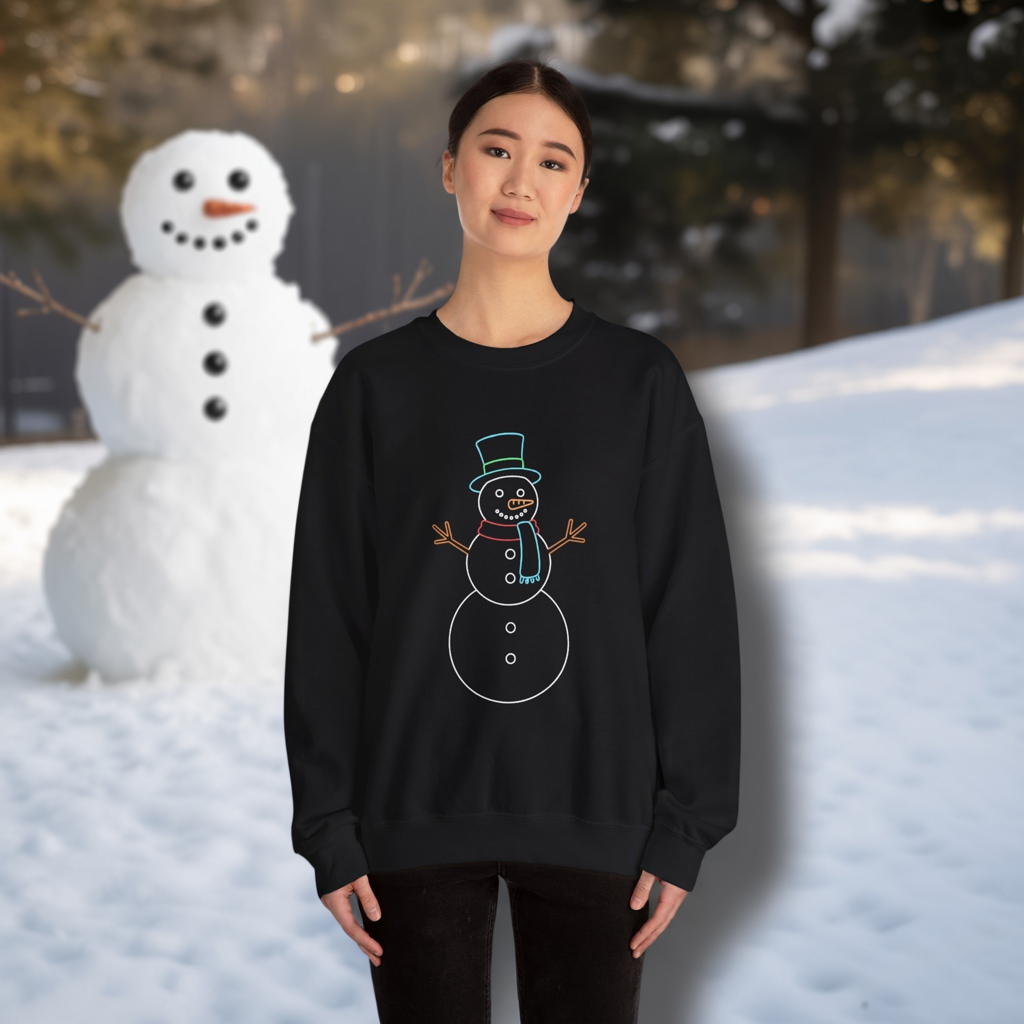 Snowman Sweatshirt, Black Snowman Crewneck, Holiday Winter Sweatshirt Unisex, Cute Snowman Gift for Her Him, Cozy Winter Fashion