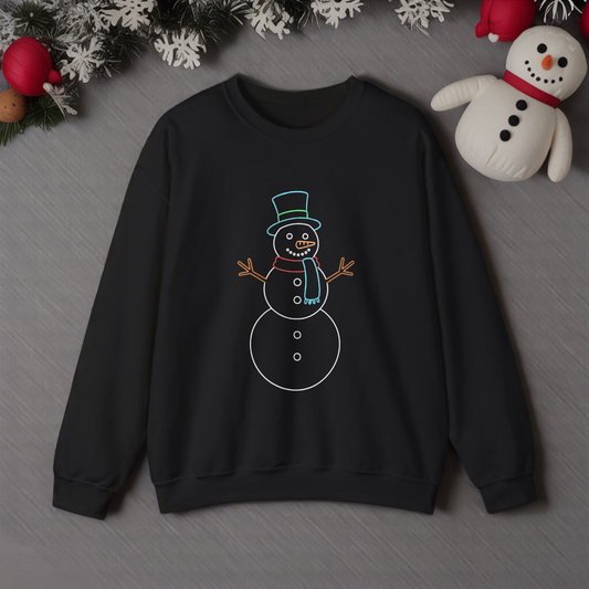 Snowman Sweatshirt, Black Snowman Crewneck, Holiday Winter Sweatshirt Unisex, Cute Snowman Gift for Her Him, Cozy Winter Fashion