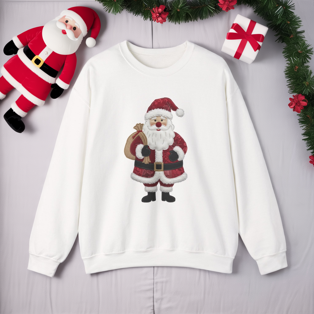 Faux patchwork Santa sweatshirt, Christmas Santa crewneck, cozy holiday sweater, vintage Santa pullover, festive winter sweatshirt, Xmas gift