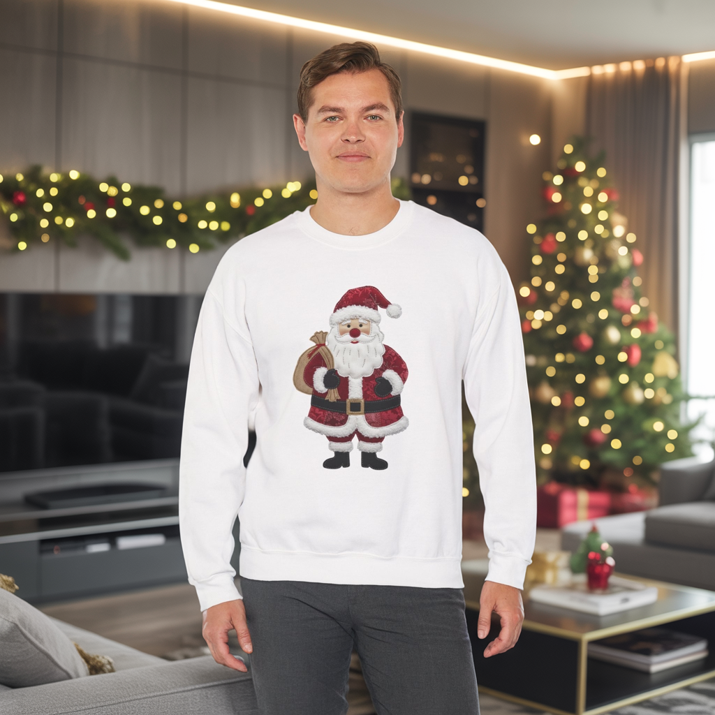 Faux patchwork Santa sweatshirt, Christmas Santa crewneck, cozy holiday sweater, vintage Santa pullover, festive winter sweatshirt, Xmas gift