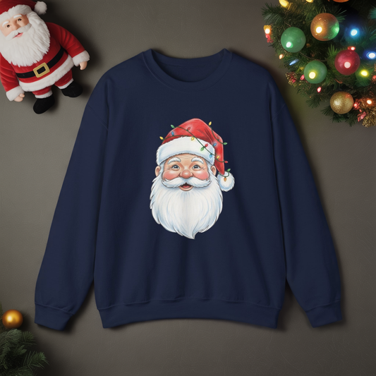 Santa Claus Christmas Sweatshirt, Vintage Santa Crewneck, Holiday Santa Face Sweater, Cute Christmas Lights Santa Shirt, Funny Xmas Sweatshirt