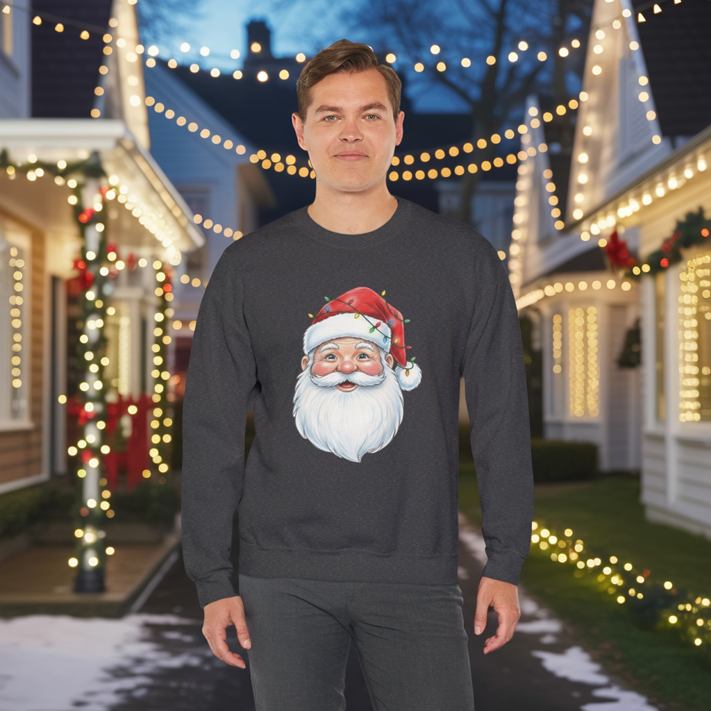 Santa Claus Christmas Sweatshirt, Vintage Santa Crewneck, Holiday Santa Face Sweater, Cute Christmas Lights Santa Shirt, Funny Xmas Sweatshirt