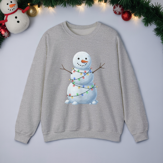Cute Snowman Christmas Sweatshirt, Holiday Snowman Lights Sweater, Winter Snowman Crewneck, Cozy Christmas Gift, Festive Holiday Shirt