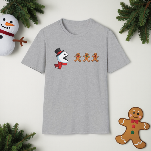 Snowman Pacman Christmas Shirt, Funny Gingerbread Men Tee, Cute Holiday Snowman T-Shirt, Christmas Humor Graphic Tee, Winter Holiday Shirt