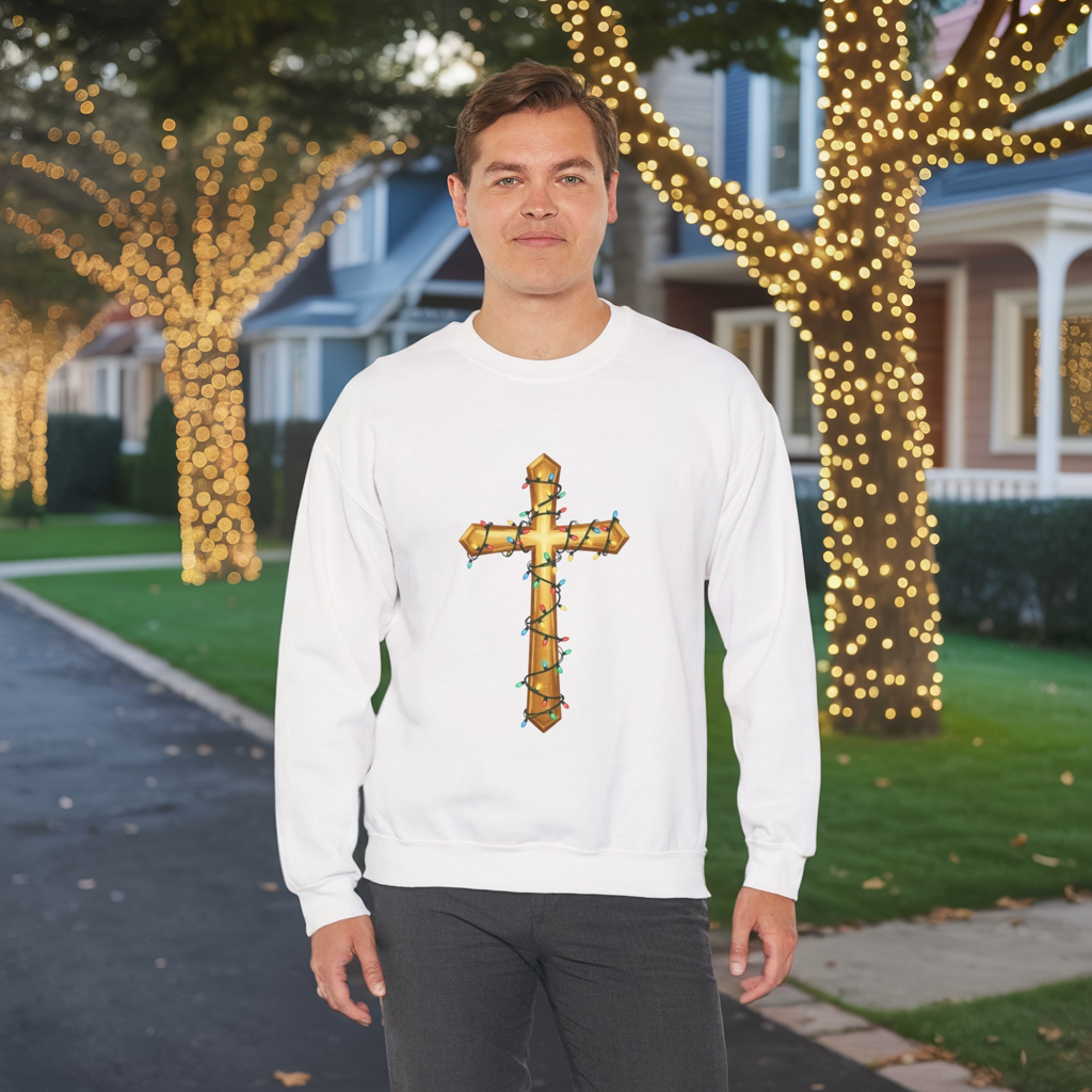 Christmas Cross Lights Sweatshirt, Christian Christmas Sweatshirt, Religious Holiday Cross Sweater, Jesus Christmas Gift, Faith