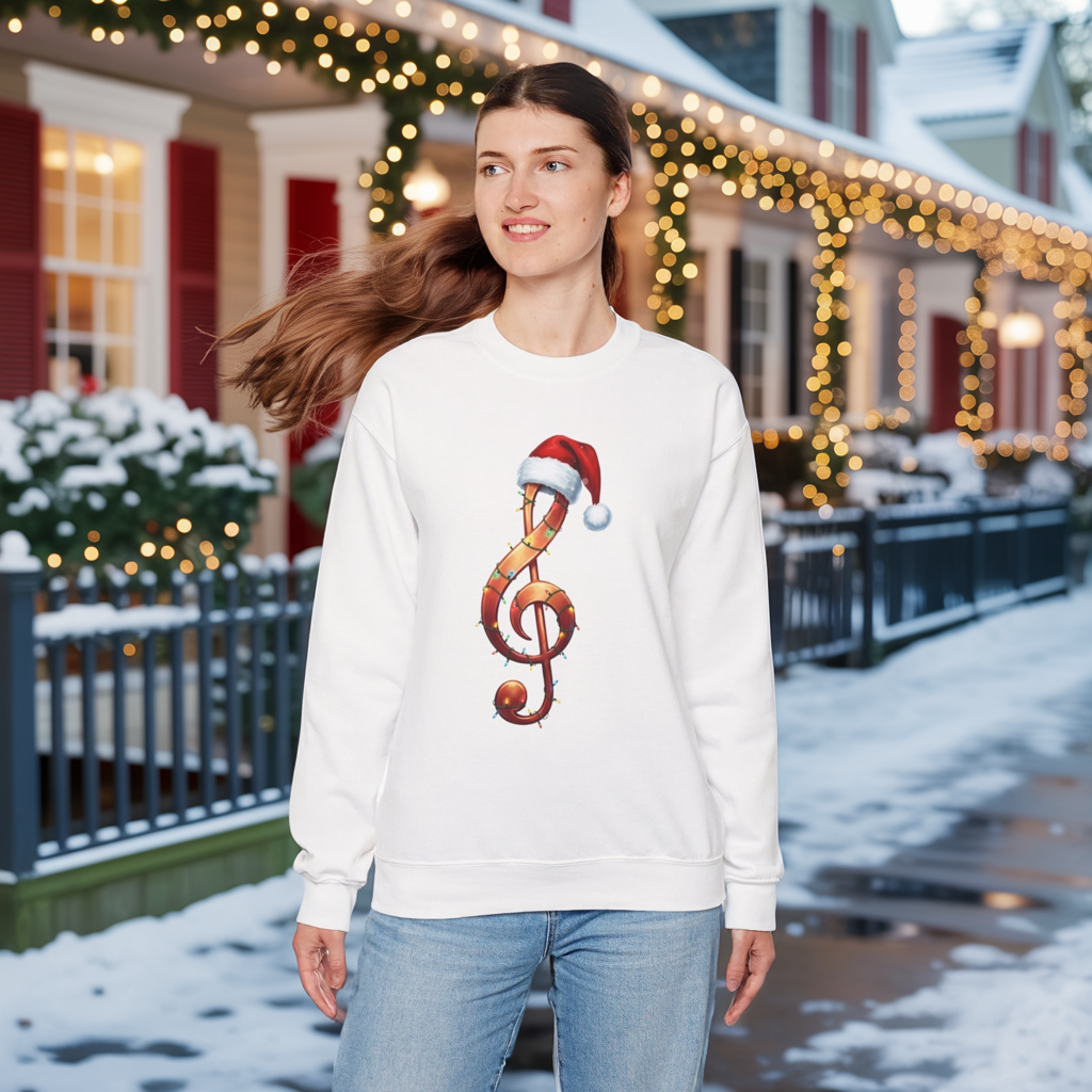 Christmas treble clef sweatshirt, music note Santa hat shirt, Christmas lights music lover sweater, musician holiday crewneck, Xmas gift