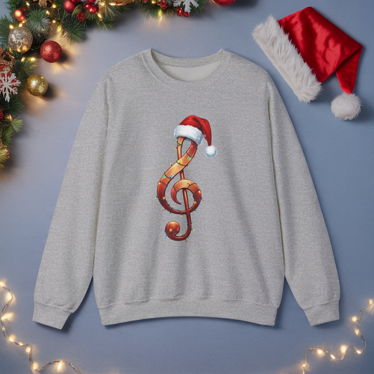 Christmas treble clef sweatshirt, music note Santa hat shirt, Christmas lights music lover sweater, musician holiday crewneck, Xmas gift
