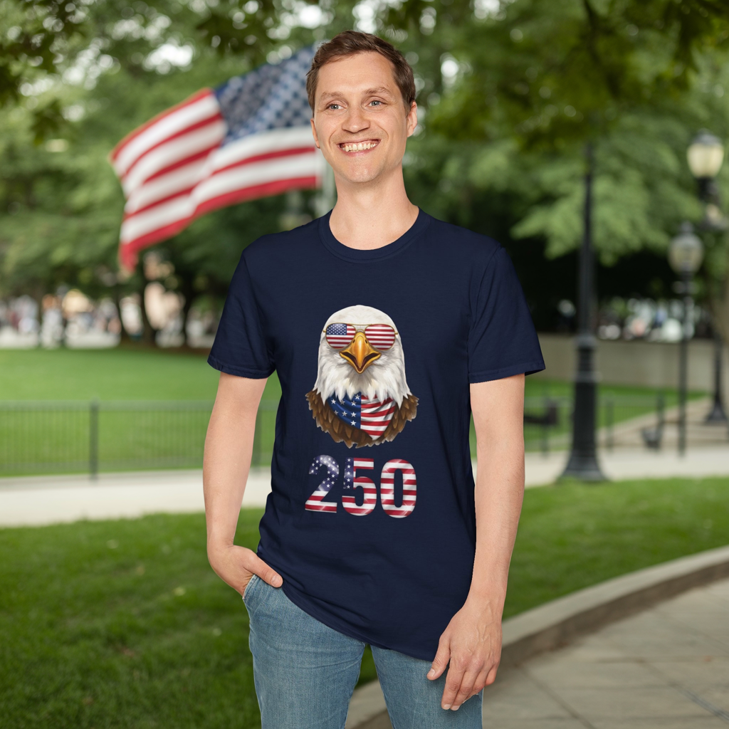 America 250 Eagle Shirt, Patriotic Bald Eagle Tee, USA Flag Sunglasses Shirt, 250th Anniversary Tee, 4th of July Shirt, American Pride Tee