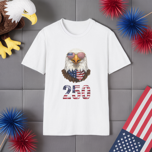 America 250 Eagle Shirt, Patriotic Bald Eagle Tee, USA Flag Sunglasses Shirt, 250th Anniversary Tee, 4th of July Shirt, American Pride Tee