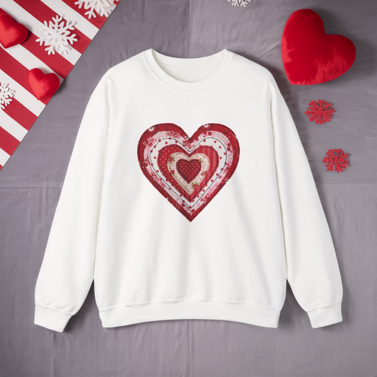 Faux Patchwork Heart Sweatshirt, Valentine Heart Shirt, Cute Valentine Gift, Retro Patchwork Crewneck, Cozy Love Sweater, Boho Heart Top