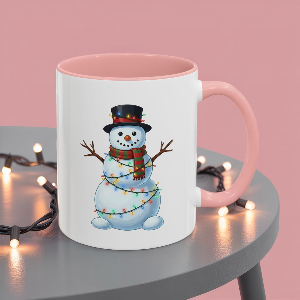 Snowman Christmas Mug, Snowman Wrapped in Lights Mug, Holiday Coffee Cup, Cute Winter Snowman Cup, Christmas Gift Mug, Xmas Cocoa Mug