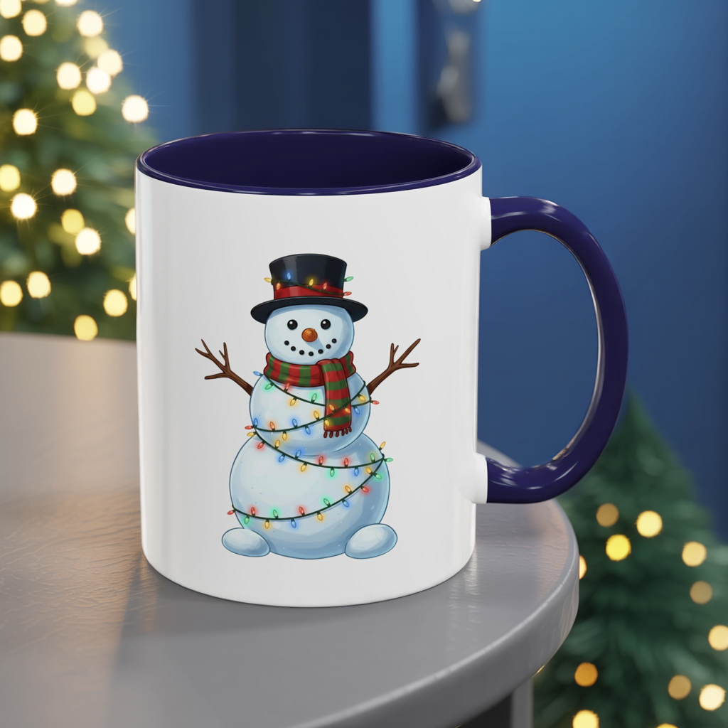 Snowman Christmas Mug, Snowman Wrapped in Lights Mug, Holiday Coffee Cup, Cute Winter Snowman Cup, Christmas Gift Mug, Xmas Cocoa Mug