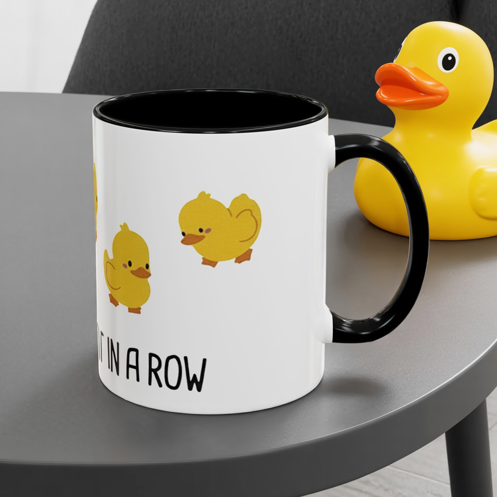 Funny Duck Mug, Cute Chick Coffee Cup, “Definitely Not In A Row” Mug, Cute Animal Lover Gift, Humor Tea Cup, Yellow Duck Kitchenware