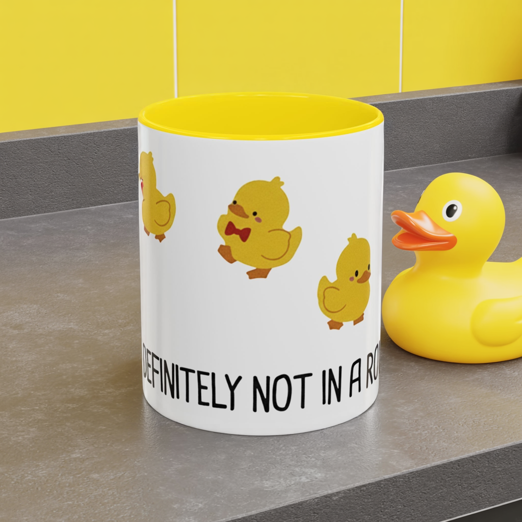 Funny Duck Mug, Cute Chick Coffee Cup, “Definitely Not In A Row” Mug, Cute Animal Lover Gift, Humor Tea Cup, Yellow Duck Kitchenware