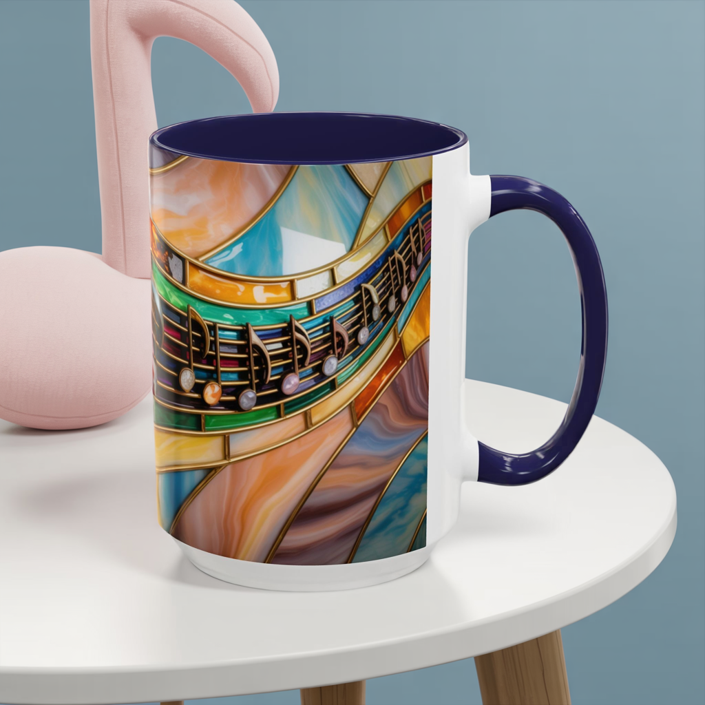 Stained glass music mug, musical notes coffee cup, colorful musician gift mug, music lover present, treble clef art mug, music teacher gift