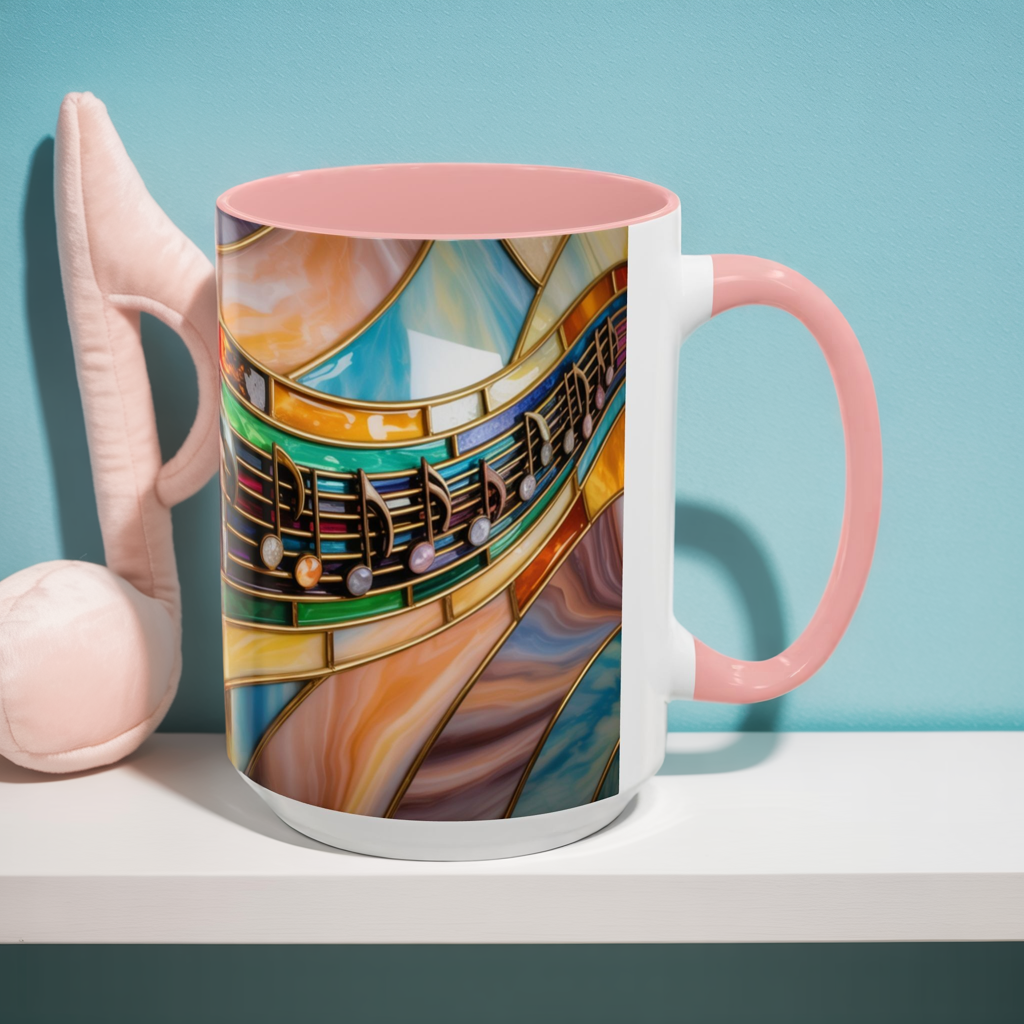 Stained glass music mug, musical notes coffee cup, colorful musician gift mug, music lover present, treble clef art mug, music teacher gift