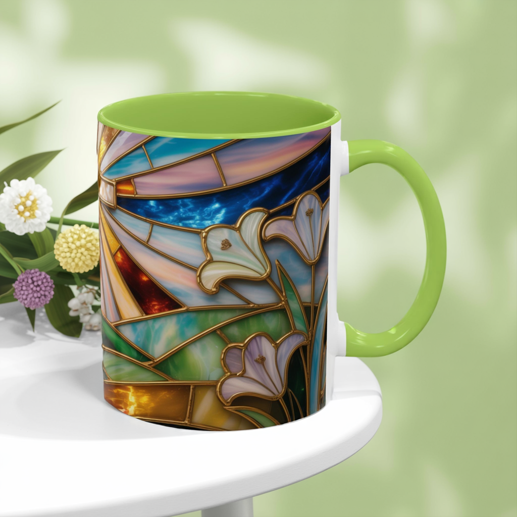 Stained Glass Cross Mug, Christian Coffee Cup, Faith Gift Mug, Religious Art Mug, Floral Church Mug, Inspirational Faith Cup, Easter Gift
