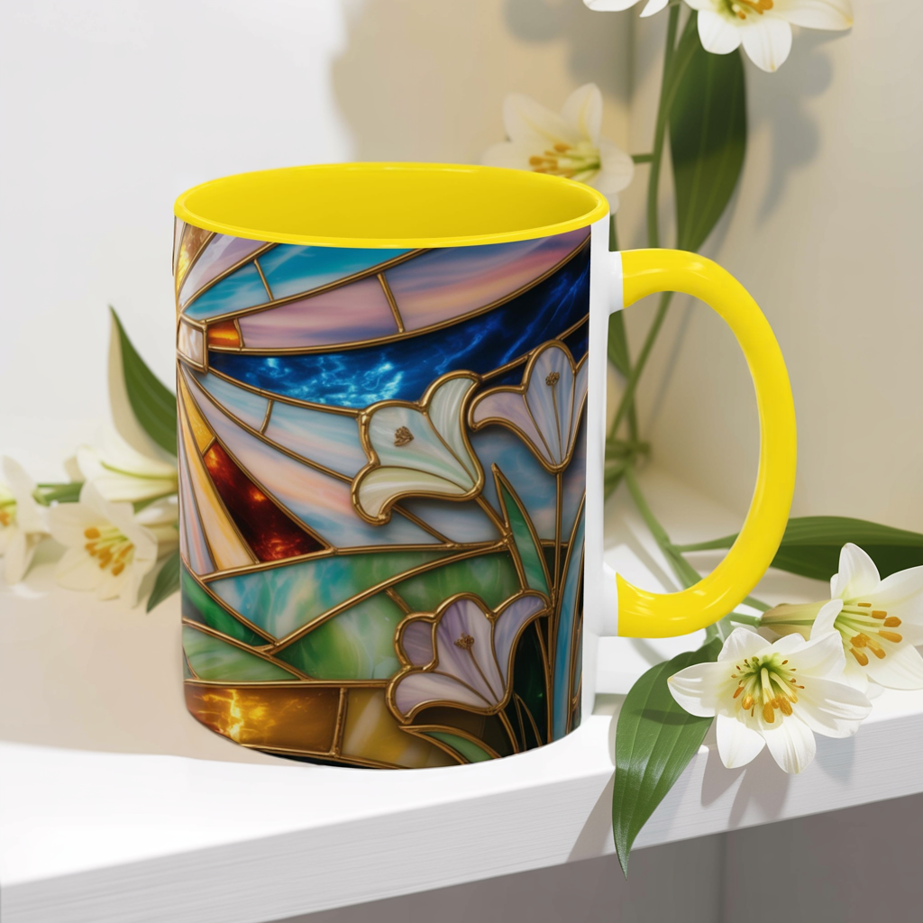 Stained Glass Cross Mug, Christian Coffee Cup, Faith Gift Mug, Religious Art Mug, Floral Church Mug, Inspirational Faith Cup, Easter Gift