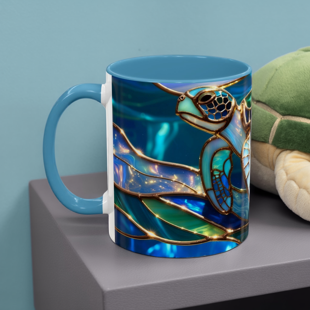 Stained Glass Sea Turtle Mug, Ocean Turtle Coffee Cup, Coastal Beach Mug Gift, Marine Life Art Cup, Sea Lover Gift, Ocean Wildlife Mug