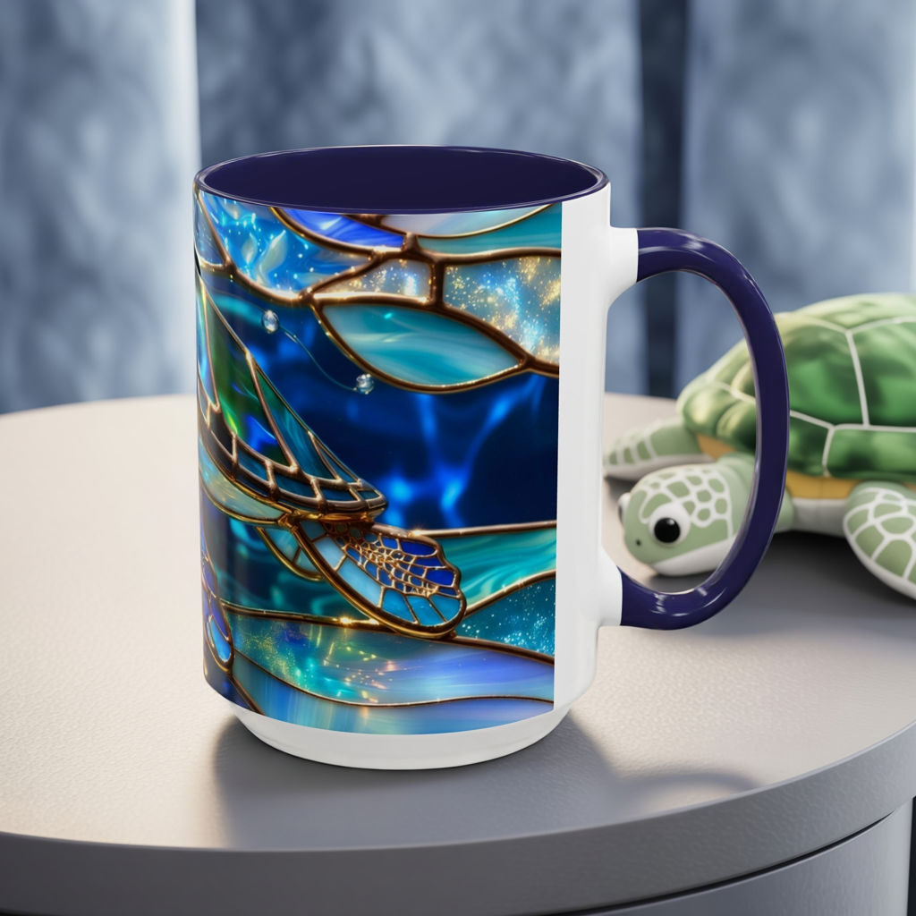 Stained Glass Sea Turtle Mug, Ocean Turtle Coffee Cup, Coastal Beach Mug Gift, Marine Life Art Cup, Sea Lover Gift, Ocean Wildlife Mug