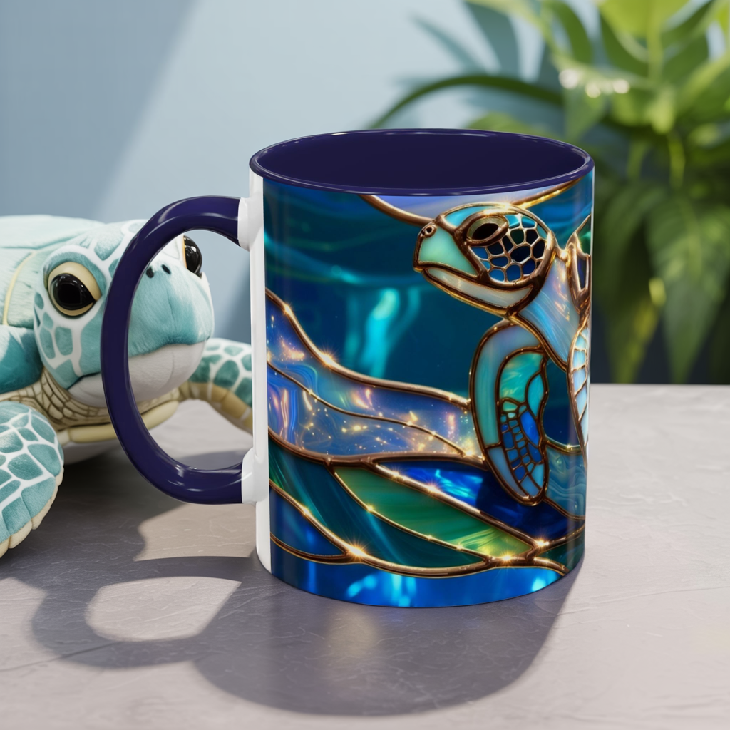 Stained Glass Sea Turtle Mug, Ocean Turtle Coffee Cup, Coastal Beach Mug Gift, Marine Life Art Cup, Sea Lover Gift, Ocean Wildlife Mug