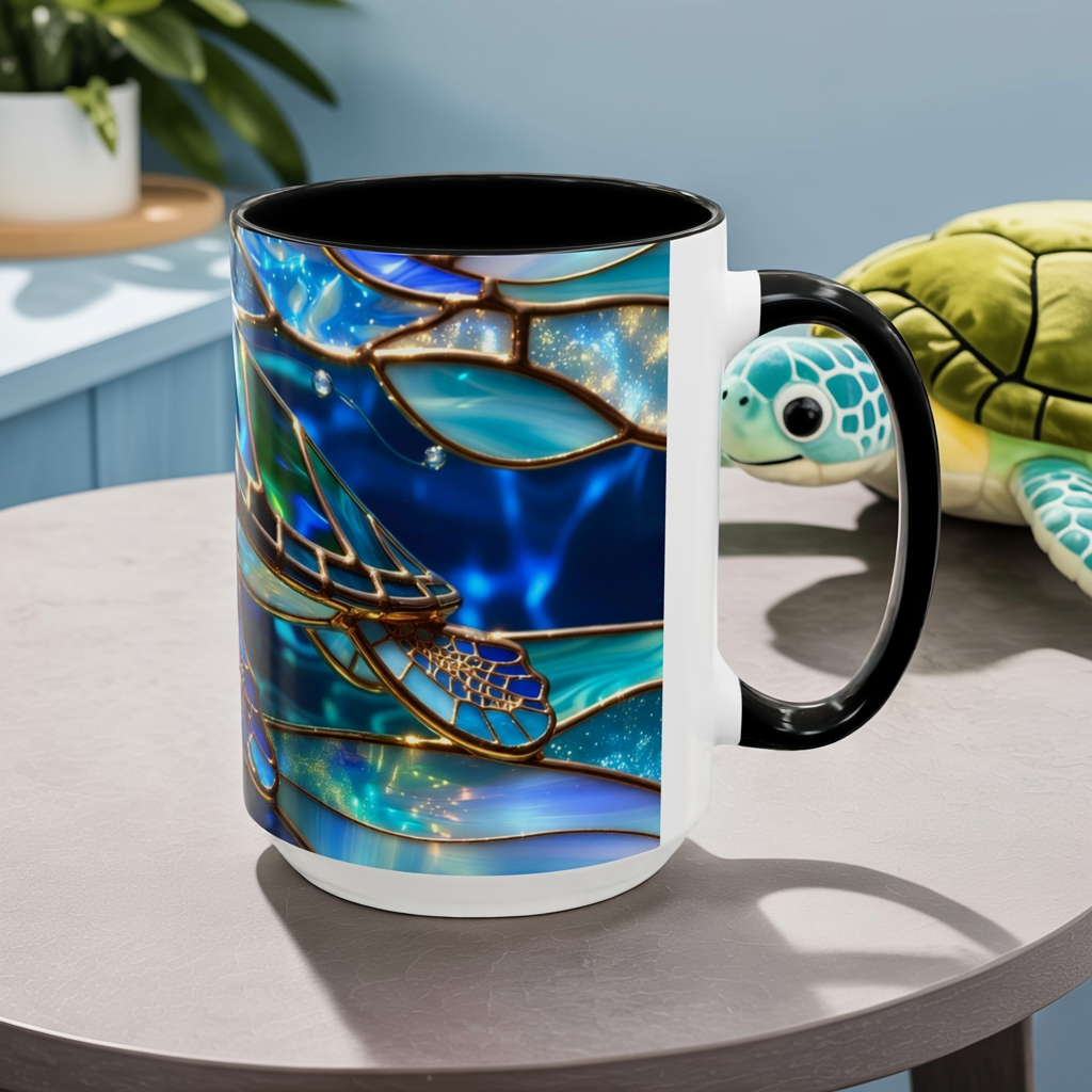 Stained Glass Sea Turtle Mug, Ocean Turtle Coffee Cup, Coastal Beach Mug Gift, Marine Life Art Cup, Sea Lover Gift, Ocean Wildlife Mug