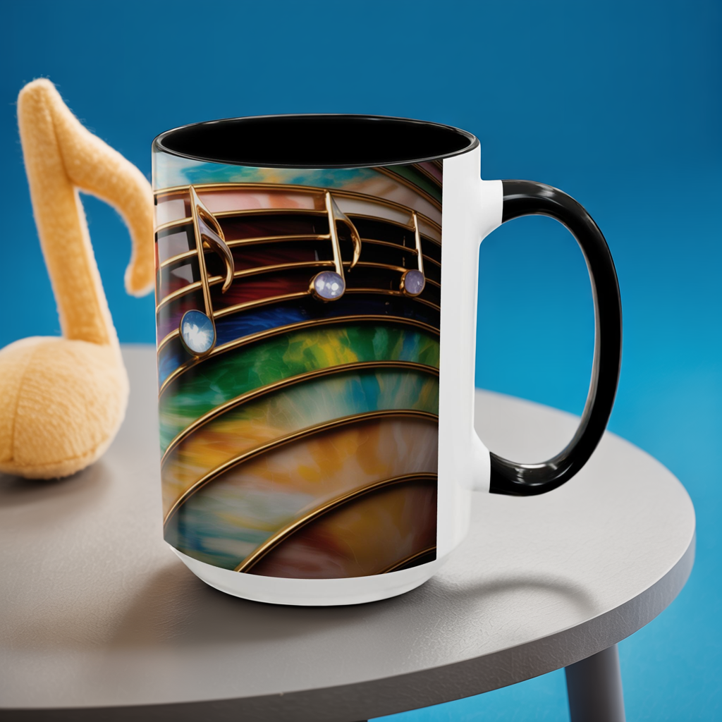 Stained Glass Music Notes Mug - Colorful Music Lover Gift - Music Teacher Mug - Treble Clef Coffee Cup - Musician Gift Idea - 11oz & 15oz Ceramic Mug