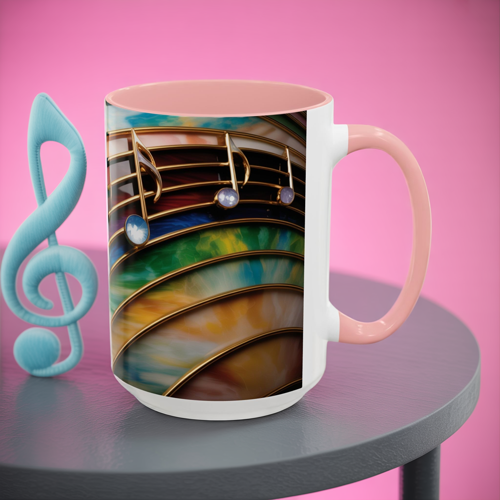 Stained Glass Music Notes Mug - Colorful Music Lover Gift - Music Teacher Mug - Treble Clef Coffee Cup - Musician Gift Idea - 11oz & 15oz Ceramic Mug
