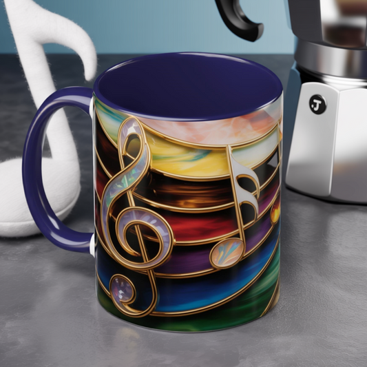 Stained Glass Music Notes Mug - Colorful Music Lover Gift - Music Teacher Mug - Treble Clef Coffee Cup - Musician Gift Idea - 11oz & 15oz Ceramic Mug
