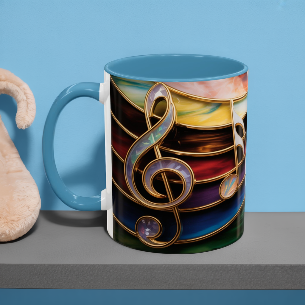 Stained Glass Music Notes Mug - Colorful Music Lover Gift - Music Teacher Mug - Treble Clef Coffee Cup - Musician Gift Idea - 11oz & 15oz Ceramic Mug