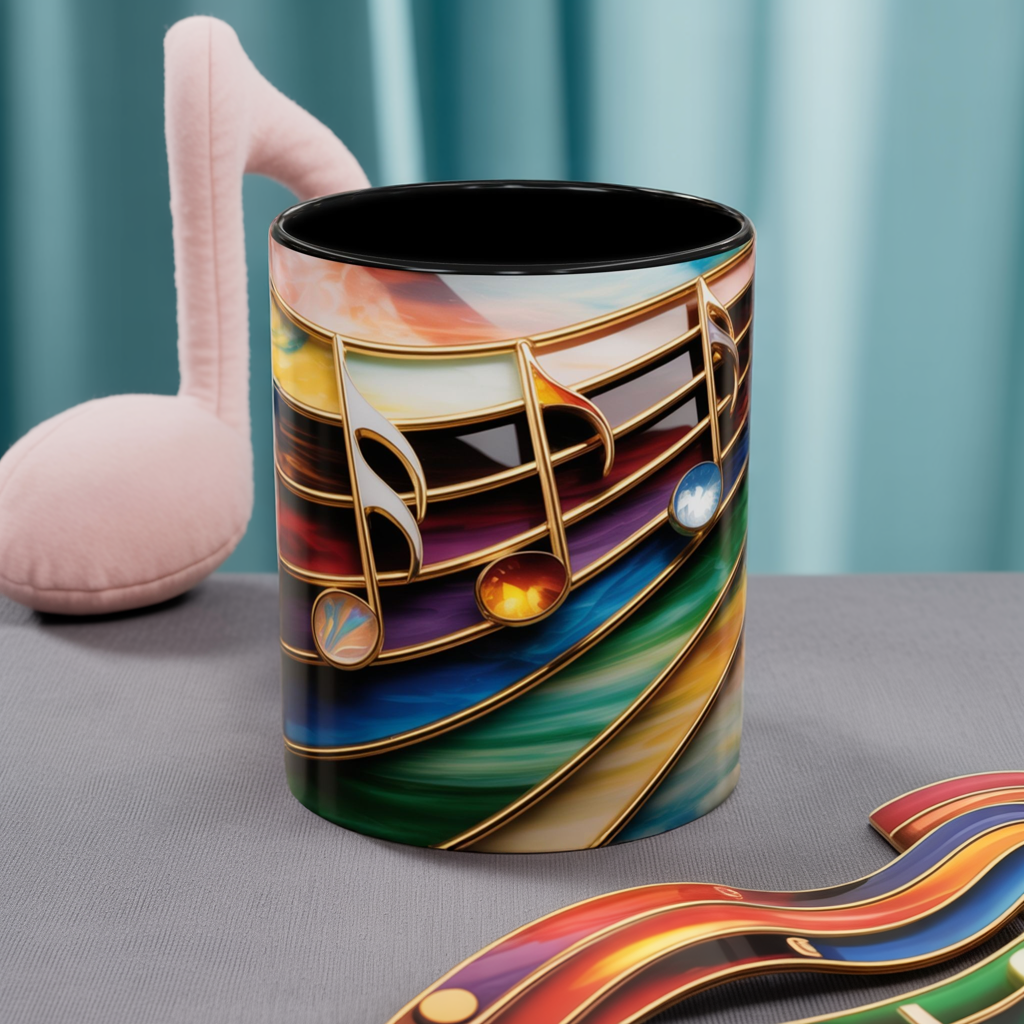 Stained Glass Music Notes Mug - Colorful Music Lover Gift - Music Teacher Mug - Treble Clef Coffee Cup - Musician Gift Idea - 11oz & 15oz Ceramic Mug