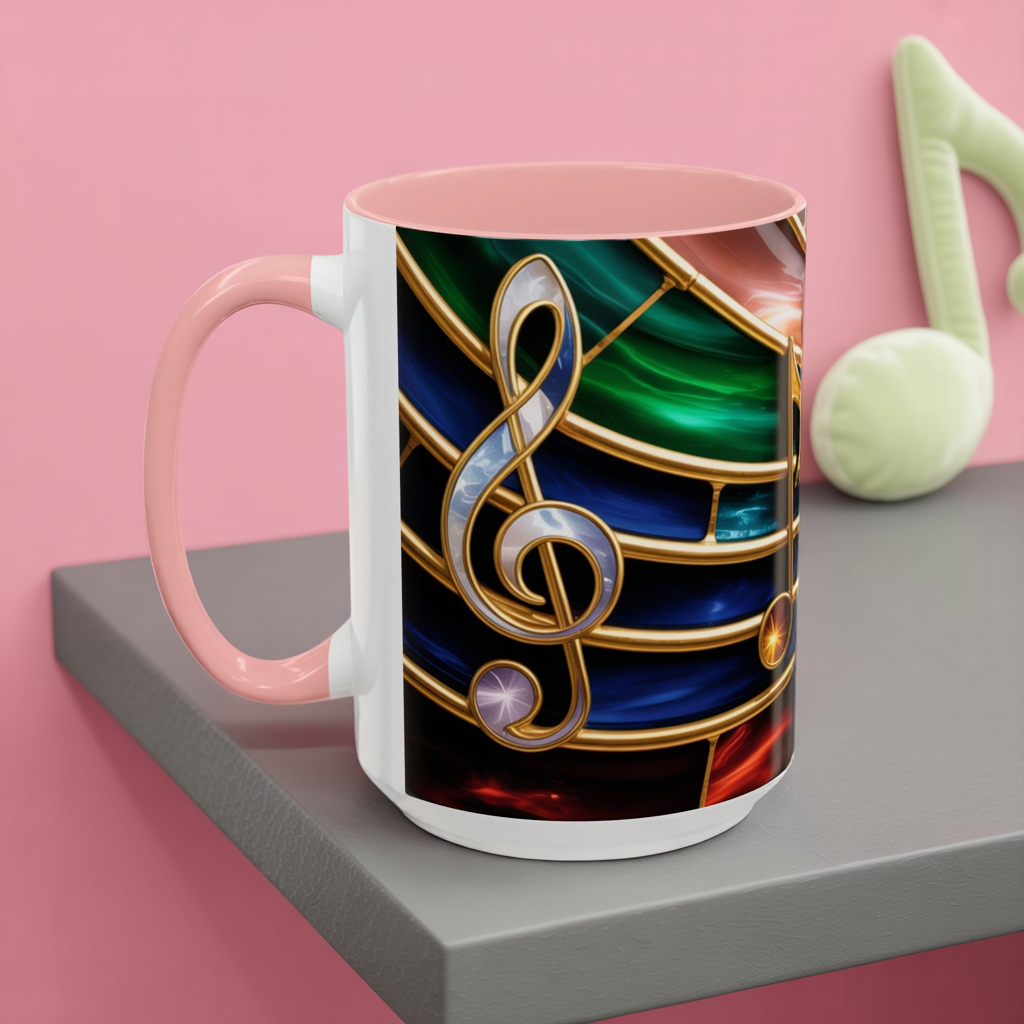 Stained Glass Music Mug, Musical Notes Coffee Cup, Colorful Treble Clef Mug, Musician Gift Idea, Music Lover Cup, Art Mug for Singers